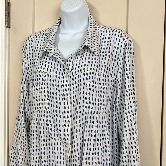 Rayon Button-front Roll-tab Sleeve Blouse Shirt Large - Picture 6 of 16